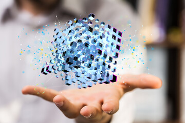 Artificial Intelligence Cloud technology. Integrated digital web concept background