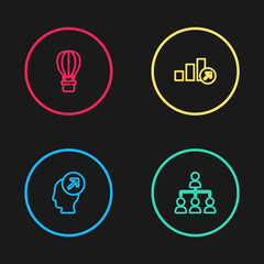 Set line Head hunting concept, Hierarchy organogram chart, Financial growth and Hot air balloon icon. Vector.