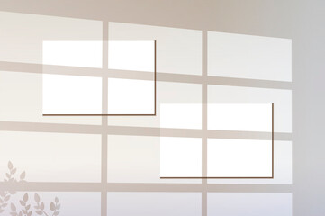 Template with shadow for overlay, realistic vector stock illustration as mockup for branding overlay with light windows and leaves