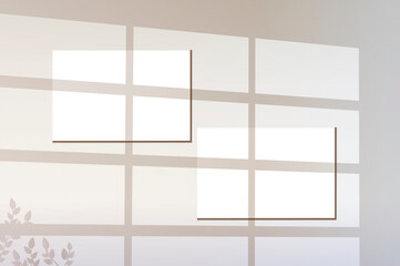 Template with shadow for overlay, realistic vector stock illustration as mockup for branding overlay with light windows and leaves