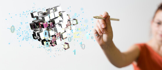 data security - Cloud technology. Integrated digital web concept background