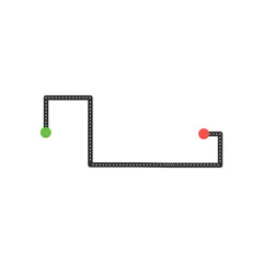 Vector road with map pins on the white background. Concept of logistics, journey, delivery and transportation. Vector illustration