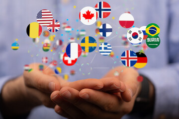 World map with all states and their flags,3d render.