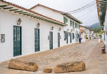 Rue typique du village de Villa de Leyva, Boyacá, Colombie