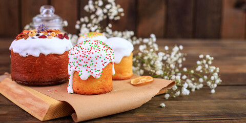 Easter cake and fresh easter eggs festive sweet dessert treat holiday on the table meal snack outdoor top view copy space  food background rustic 