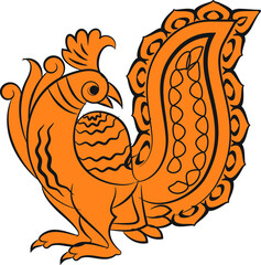 Kalamkari Indian traditional art on linen fabrics. peacock design on the different background. for textile printing, logo, wallpaper