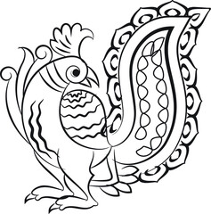 Kalamkari Indian traditional art on linen fabrics. peacock design on the different background. for textile printing, logo, wallpaper