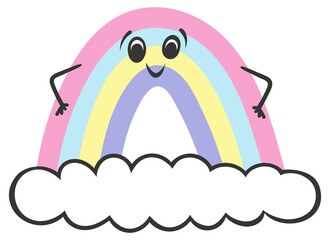 Rainbow with cloud. Children's rainbow in Boho style. In soft pastel colors. For fabrics, children's rooms, toys, prints, etc. Isolated on a white background