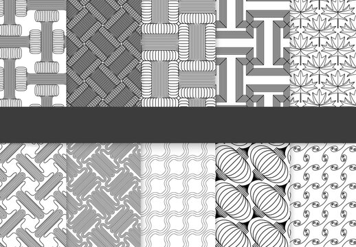 Seamless Pattern Collection with Simple Black and White Geometric Shapes