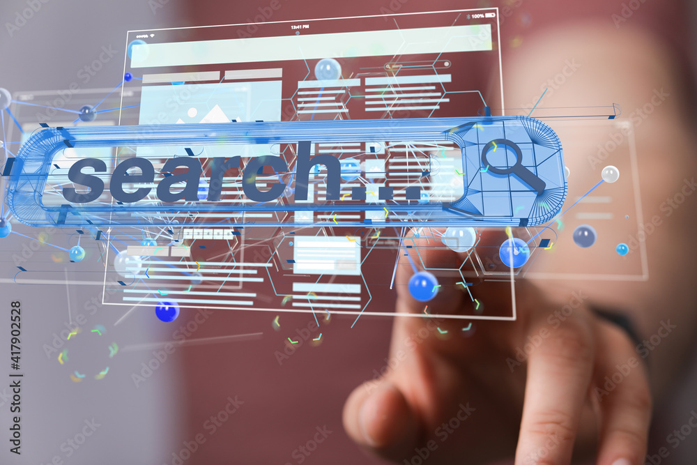 Wall mural interface web application in hand 3d