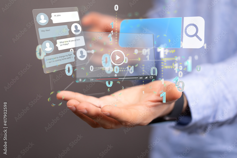 Wall mural interface web application in hand 3d