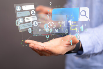 Interface web application in hand 3d