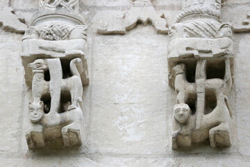 detail of a wall of ancient orthodox church in Vladimir, Russia