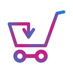 shopping cart with arrow, add to cart, vector icon, neon color