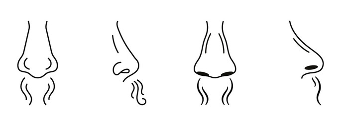 Human nose smell icons, vector breathing nose