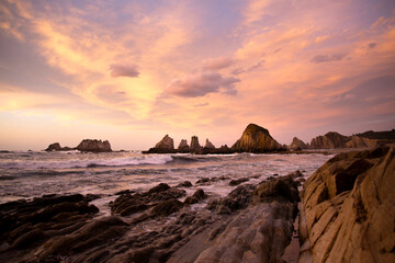 sunset at the cliff coast In Asturias