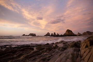 Fototapeta na wymiar sunset at the cliff coast In Asturias