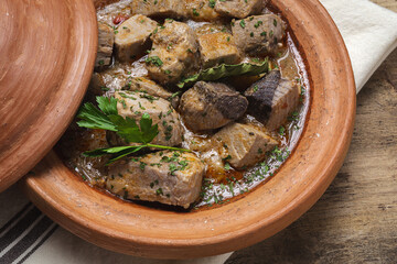 Traditional homemade fish tajin stew with potatoes