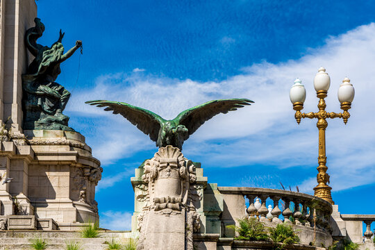 Argentina, Buenos Aires, Plaza del Congreso. Details of the bronze memorial of Ricardo Balbin.