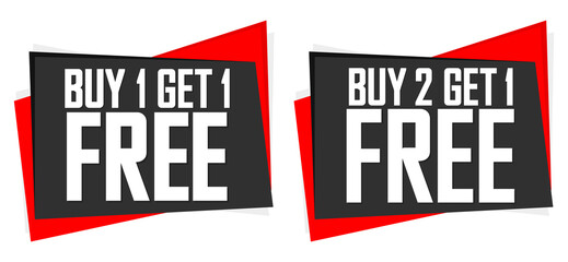 Buy 1 or 2 and Get 1 Free, sale banners design template, discount tags, vector illustration