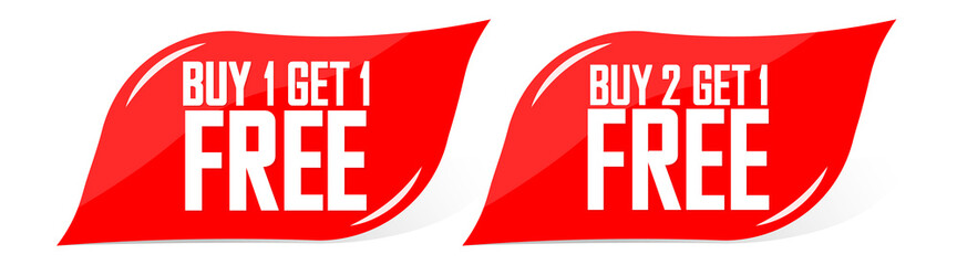 Buy 1 or 2 and Get 1 Free, sale banners design template, discount tags, vector illustration