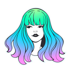 face of cute girl with colorful hair
