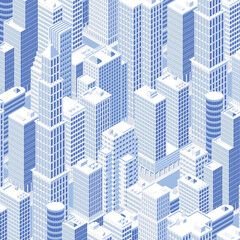 Isometric panoramic city centre, cityscape, city skyline. Vector illustration in flat design.