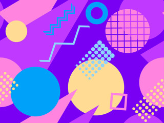 Memphis seamless pattern. Geometric elements memphis in the style of 80's. Trendy retro background for printing on paper, advertising materials and fabric. Vector illustration