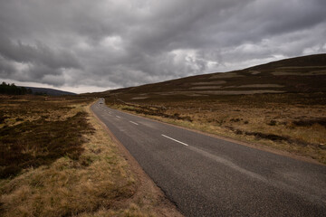Landscape with winding country roads in Scotland