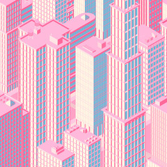 Obraz premium Isometric city centre, cityscape, city skyline. Vector illustration in flat design.