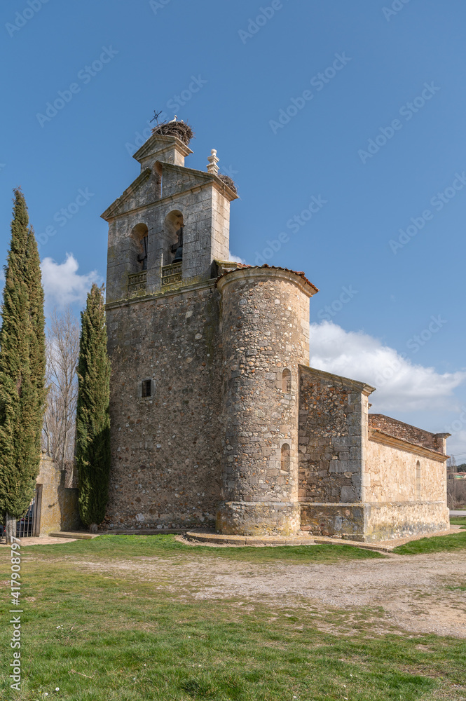 Wall mural church of the assumption of our lady in the town of castillejo de mesleon in the province of segovia