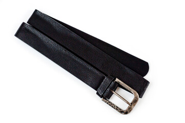 Black faux leather belt with classic buckle for trousers and jeans.