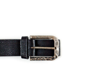 Black faux leather belt with classic buckle for trousers and jeans.
