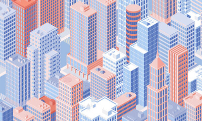 Isometric city centre, cityscape, city skyline. Vector illustration in flat design.