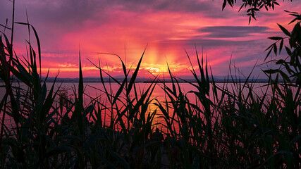 Red sunset in the lagoon