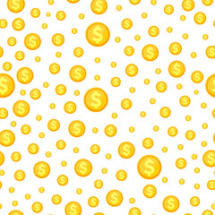 Seamless pattern with golden coins. Shopping poster design template. Store sale background, loading page for online store, vector illustration