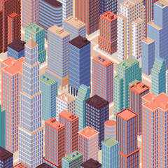 Isometric city centre, cityscape, city skyline. Vector illustration in flat design.