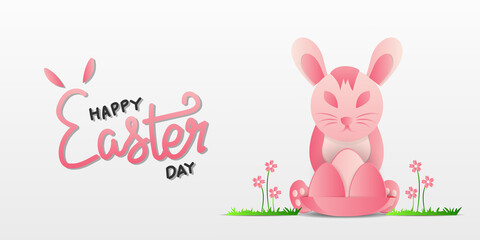 Bunny easter postQer paper cut design vector