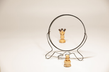 chess pieces and illogical reflections in the mirror