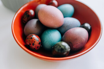 Easter eggs in a plate on the table
