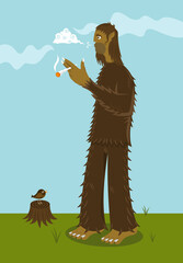 Bigfoot smoking vector illustration