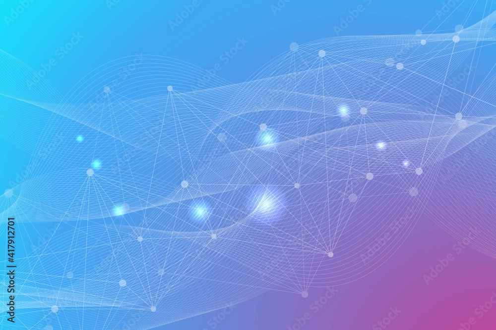 Poster geometric abstract background with connected line and dots. structure molecule and communication. bi