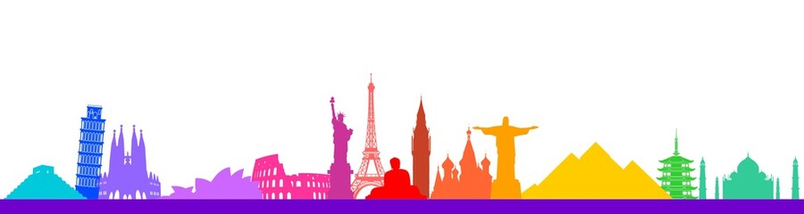The world's wonderful artifacts and travel tourism. Colorful vector silhouettes. - obrazy, fototapety, plakaty