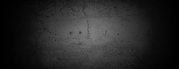 Old wall texture cement dark black gray panorama background abstract grey color design are light with white gradient background.