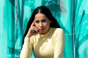 pensive young girl with long black hair