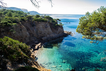 Landscape of the coast at small mediterranean town of Betlem in Mallorca Spain during a clear beautiful day