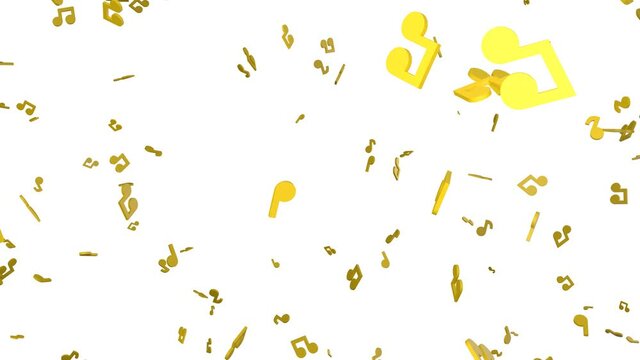 Flying yellow musical notes on white background.
Loop able abstract animation.
