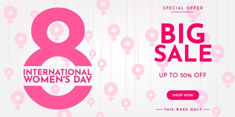 International Women's Day sales banner for promotion. Vector illustration
