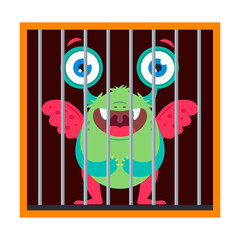 the monster is trapped. cage a cute creature. flat vector illustration isolated on white background.