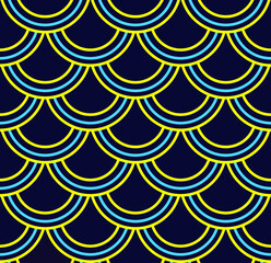 seamless pattern design of semicircular lines, overlapping each other. with colorful textures such as rainbows, yellow, blue, and purple backgrounds. wallpaper design and ready to print on fabric
